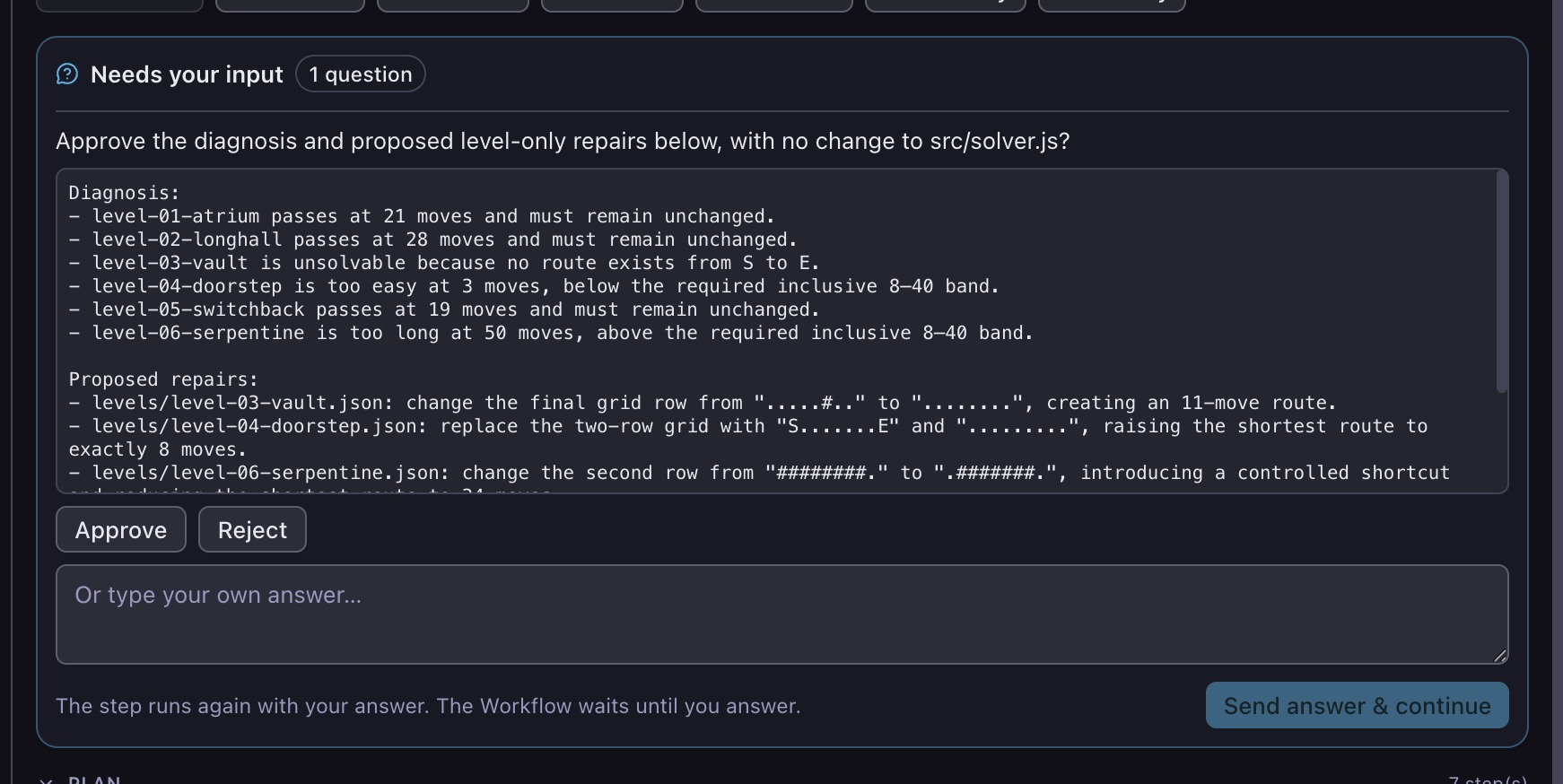 The approval request for a change to the solver