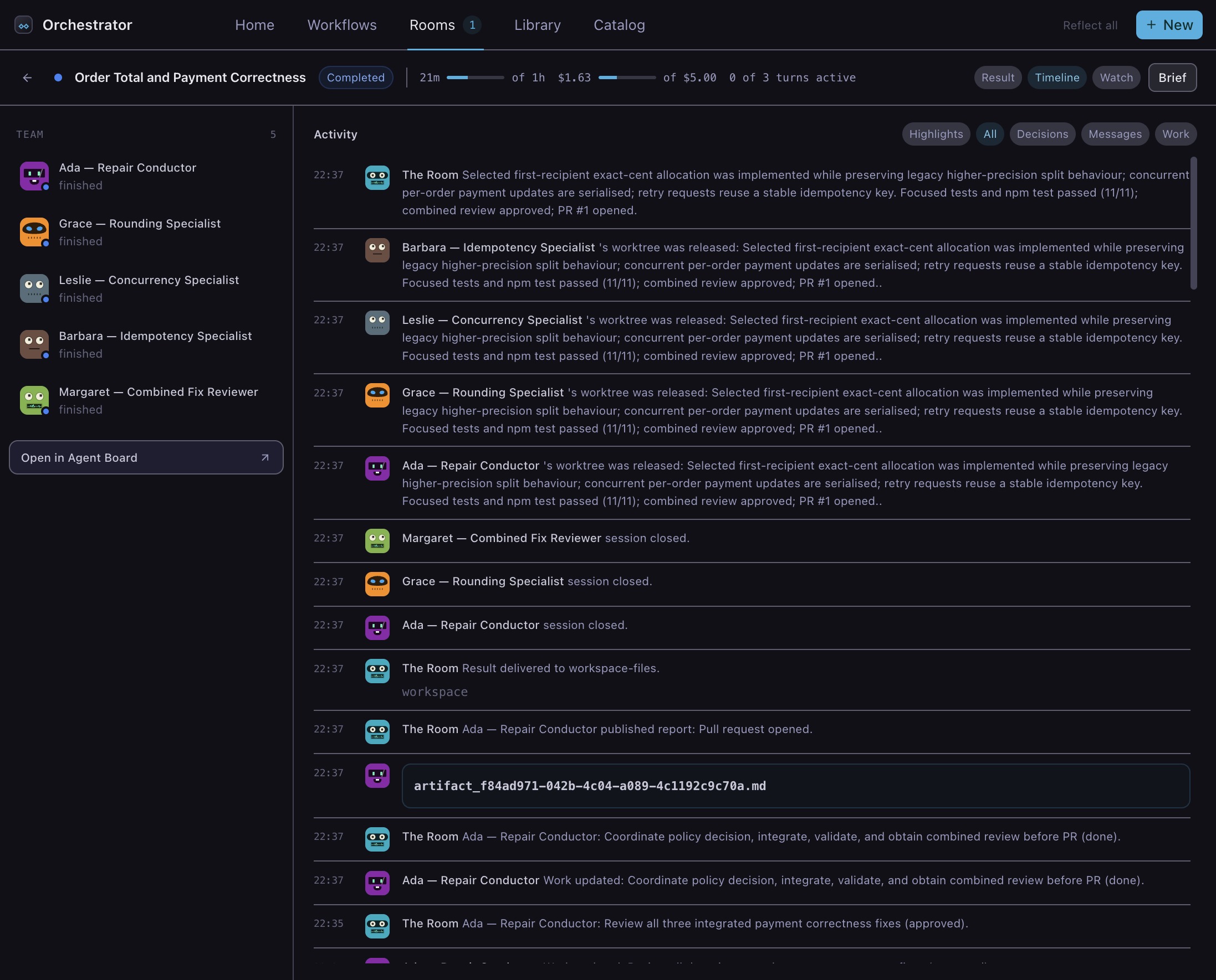 The activity feed on the All filter, with the team list beside it