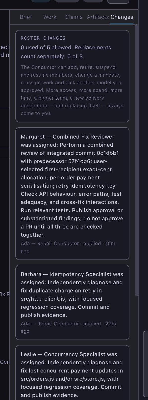 The Changes tab, with the roster-change budget and the assignments made