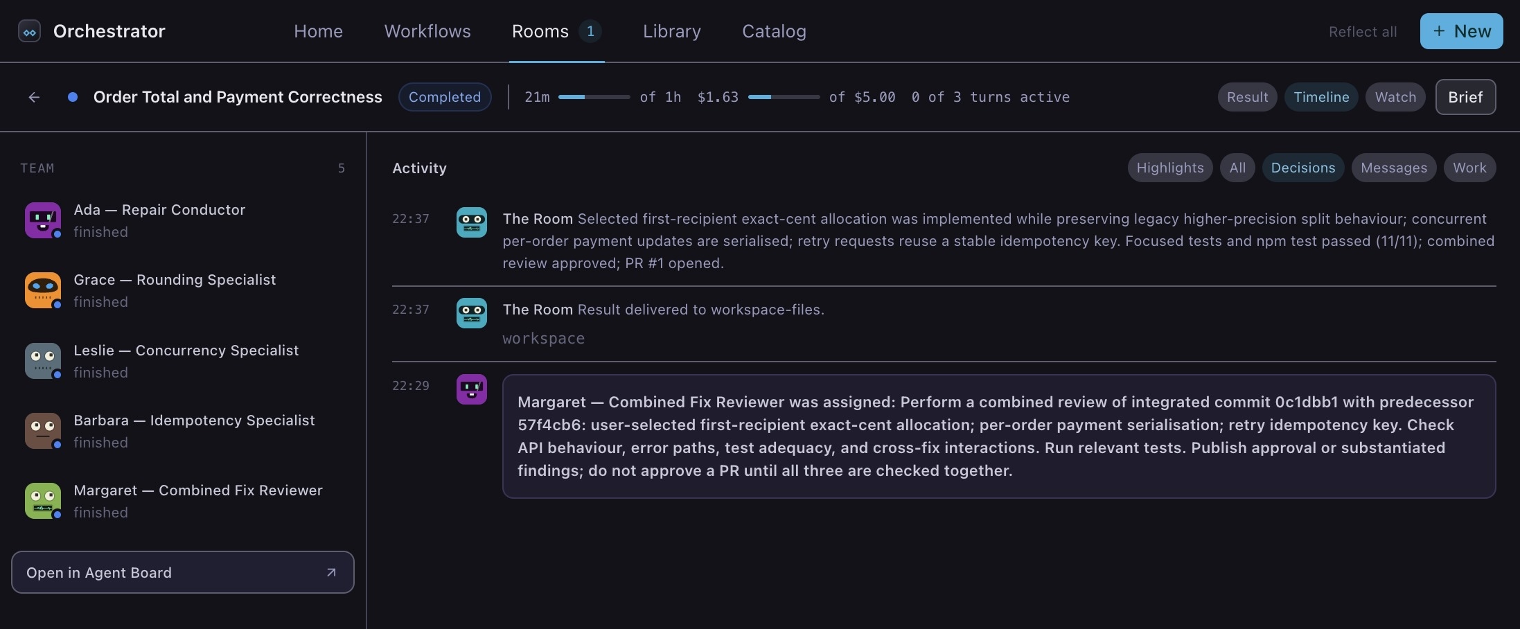 The Decisions filter, with three entries